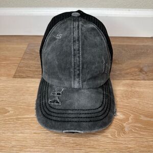 C.C Exclusives Gray Distressed Criss Cross Back Ponytail Hat